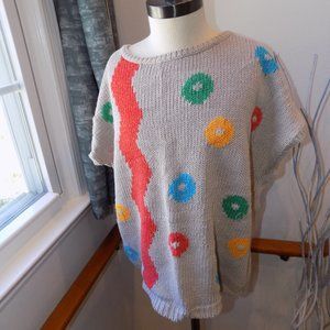 RRRRRUSS Vintage Beige Multicolored Abstract Knit Sweater Size Medium